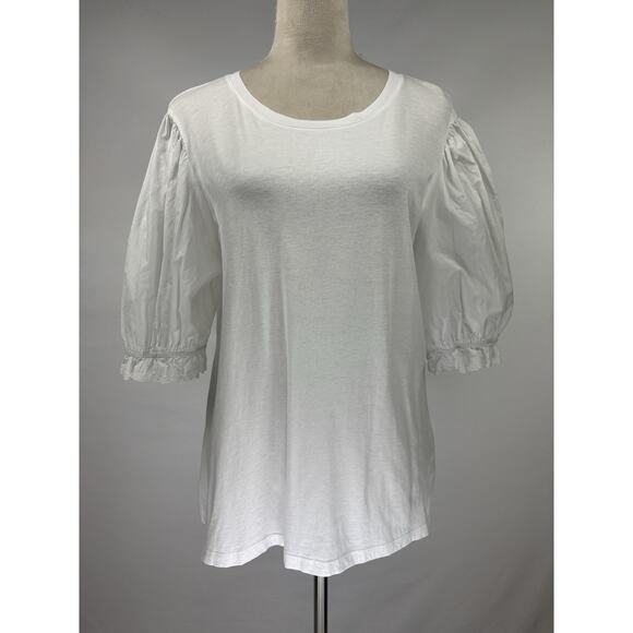 Rails Laurel Tee White Large Stretch Short Sleeve Eyelet Puff Sleeves - Picture 1 of 10